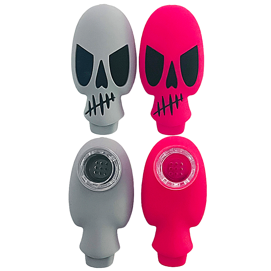Skull Head Silicone Handpipe (H439) | 3 inches | Assorted Colors product image